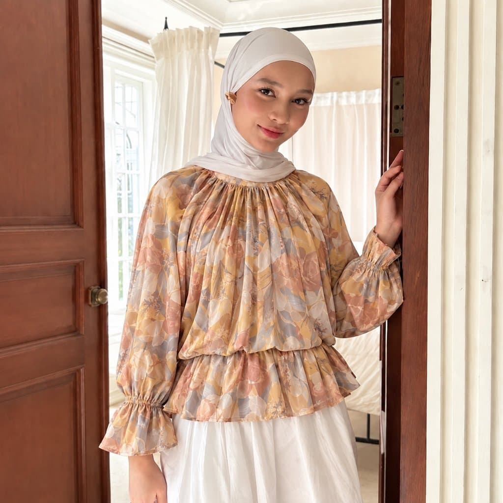 Blouse Rayon Motif Polka & Bunga - Atasan Wanita Kekinian